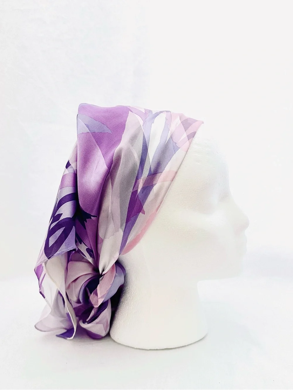 Borsalino Silk Scarf in Lilac Purple Floral Print 34” x 34” Vintage